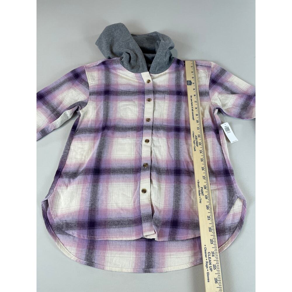 Old Navy Plaid Hooded Flannel Button Up Shirt XL Purple Gray Cotton NWT - Picture 5 of 7